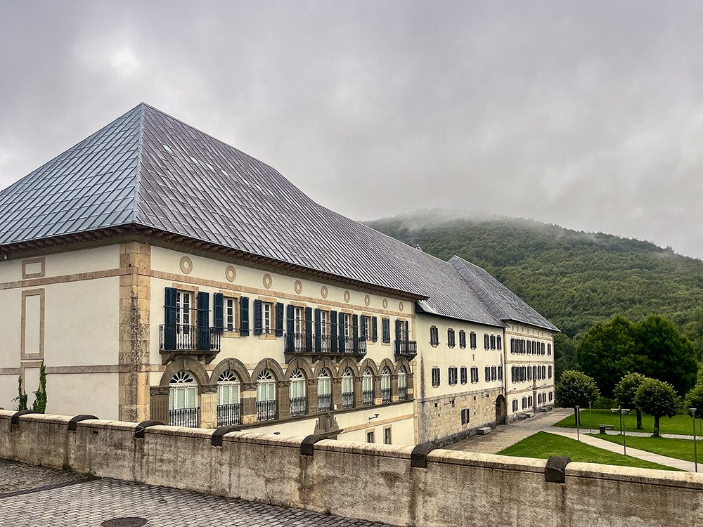 Historic monastery and pilgrims hostel at Roncesvalles, the end of the Camino Francés stage from Borda across the Pyrenees.