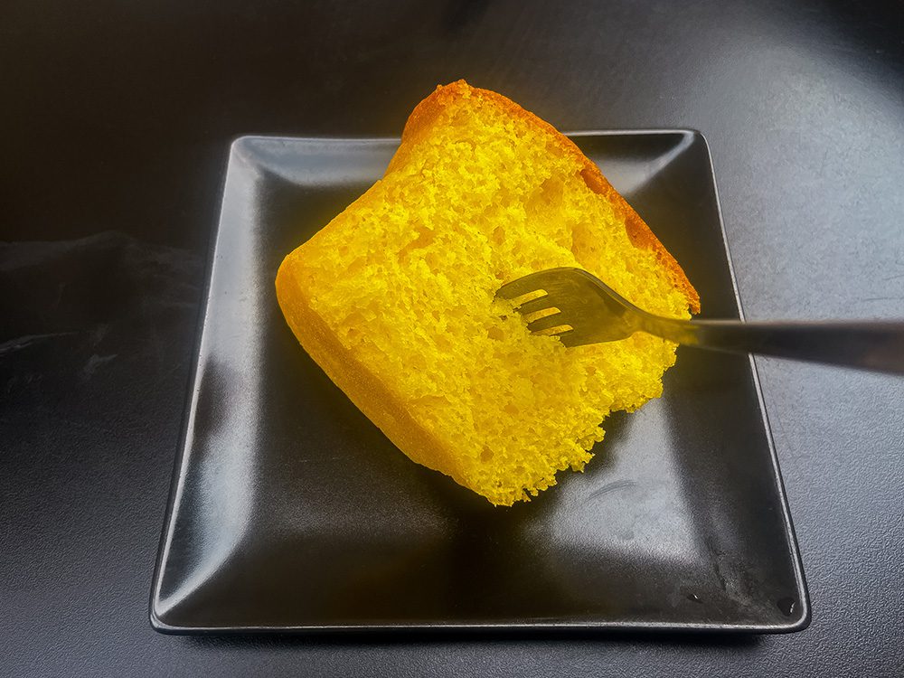 Slice of lemon sponge cake enjoyed on arrival in Navarrete after walking the Camino Francés